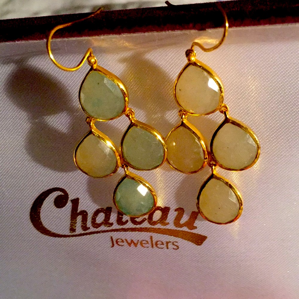 Designer Original Chalcedony Drop Earrings New 389$